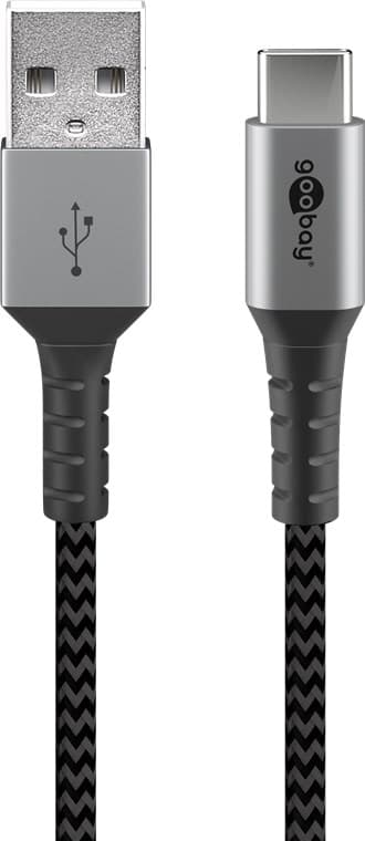 USB-C™ til USB-A tekstilkabel med metalstik 2 m
