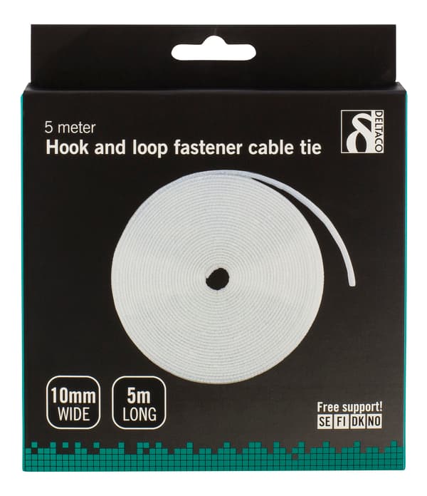 Hook and loop fastener cable ties, width 10mm, 5m, white