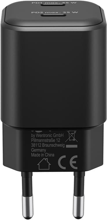 USB-C™ PD GaN dobbelt hurtigoplader Nano (35 W) sort