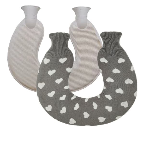 Stickad U-Formad Varmvattenflaska med Lock Grey