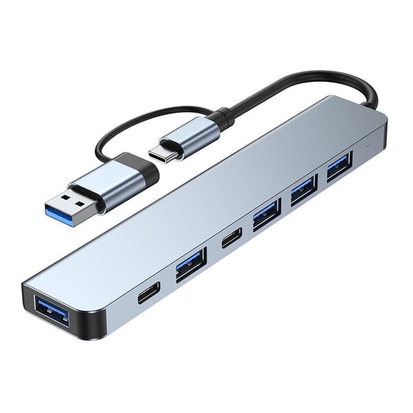 2-i-1 USB-C / USB hub 7 porte USB3.0 til Windows MacOS Grey