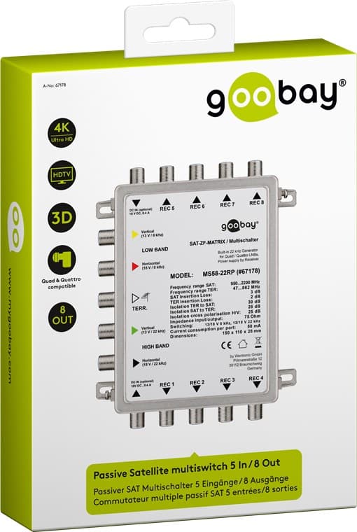 Passiv satellitt multibryter 5 inn / 8 ut