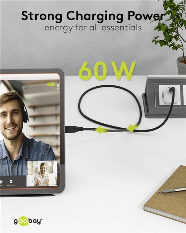 USB-C™-kabel, 1 m, svart