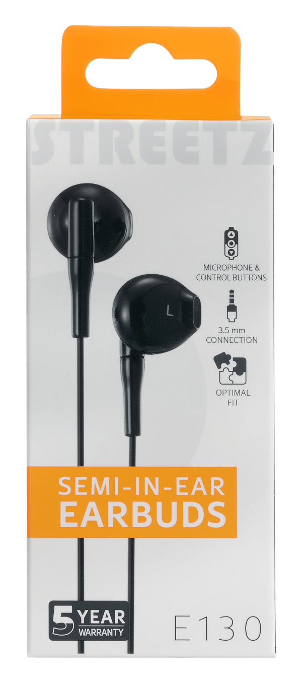 E130 Semi-in-ear earbuds, answer button, 3.5mm, mic, black
