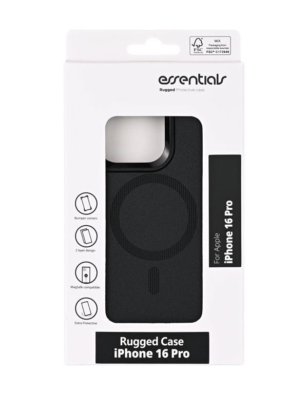 Robust iPhone 16 Pro-cover, magnet, sort
