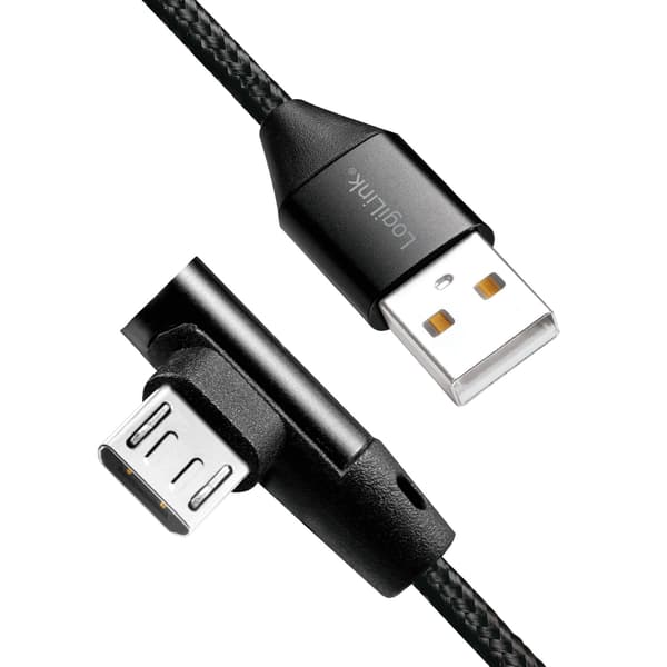 Kulmaliitin MicroUSB-kaapeli USB 2.0 15W 1m
