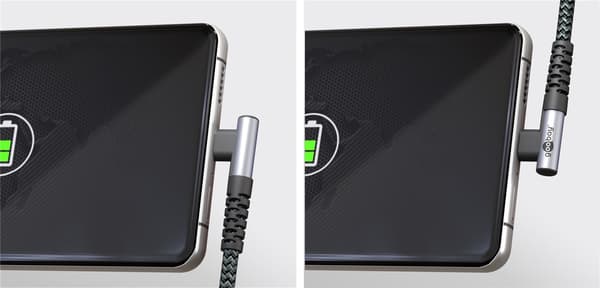 USB-C™ til USB-C™ tekstilkabel med metalstik (space grå/sølv), 90°, m