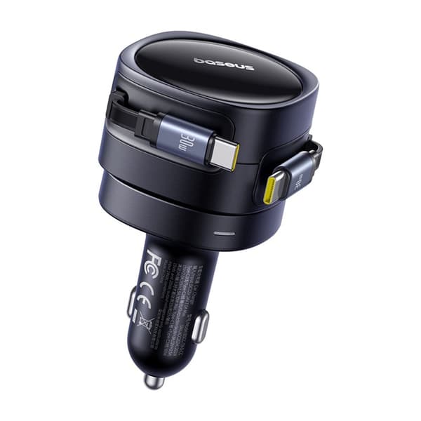 Baseus Enjoyment Max biloplader med USB-C+USB-C kabler 60W Sort