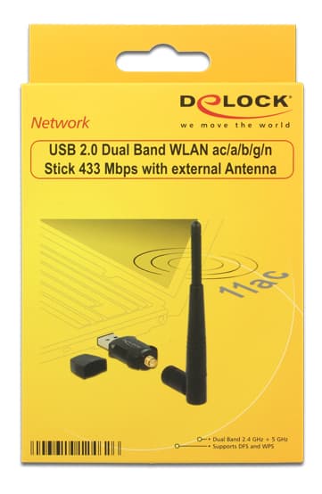 Wireless USB network card, external antenna, 802.11ac, black