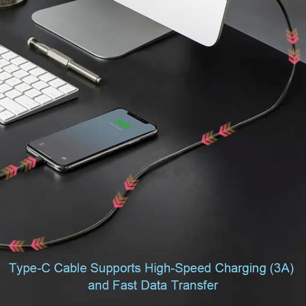 USB 2.0 til USB C-kabel 3A hurtiglading Black 2 m