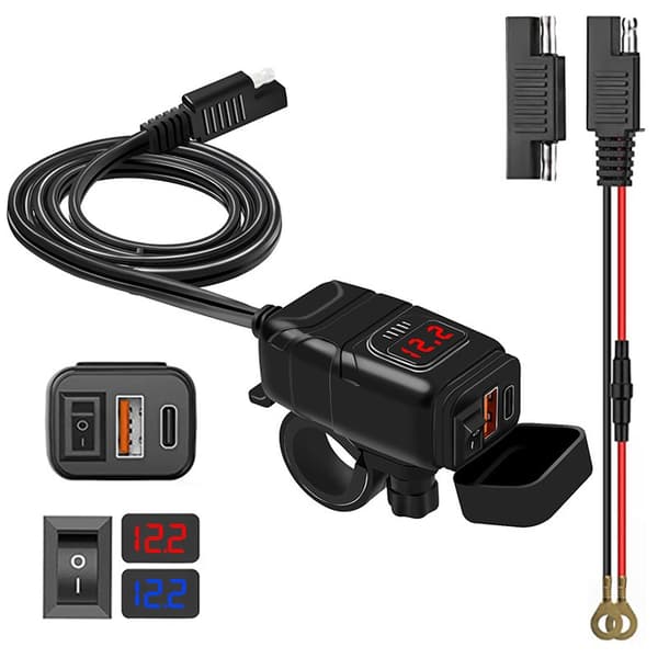 USB-C / USB hurtigoplader til bil og motorcykel Black