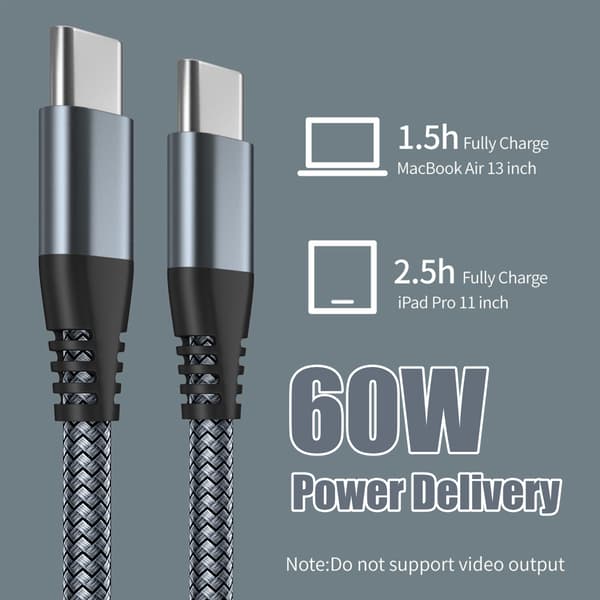 USB-C ladekabel 60 W hurtiglading Grey 2 m