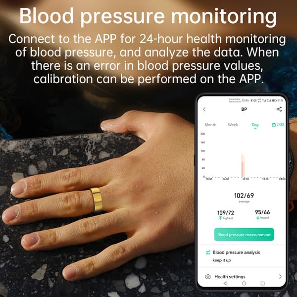 Smart Ring R1000 – Sömnmonitor, Bluetooth 5.0, Blodsyremätare Gold 7