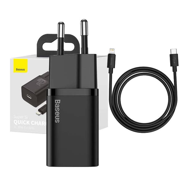 Baseus Super Si Quick Charger 1C 20W med USB-C kabel til Lightning 1m (sort)