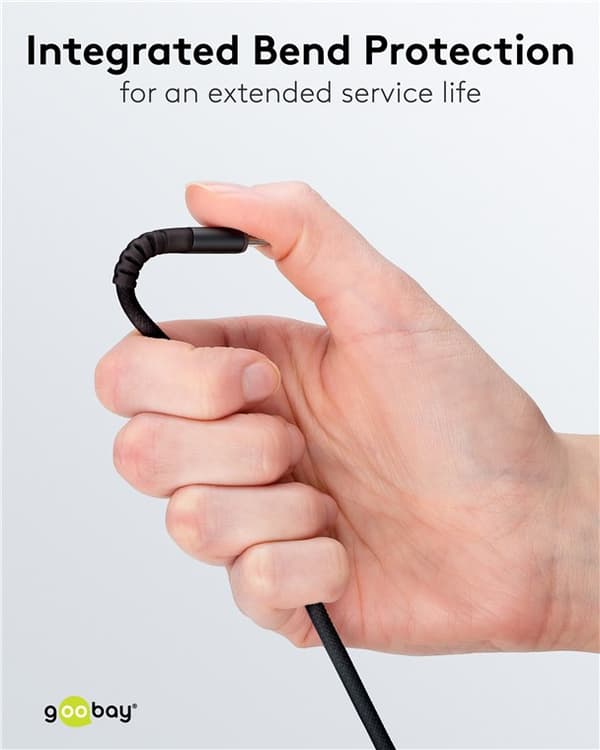 Lightning USB-A superblødt tekstilkabel med metalstik, 2 m, sort