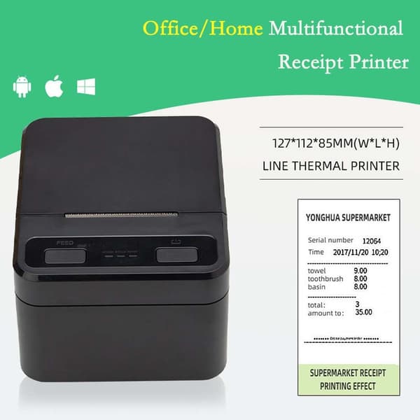 58mm USB+Bluetooth Termisk Kvitteringsprinter - Hurtig, Bærbar POS-printer til Android, iOS & Windows Black