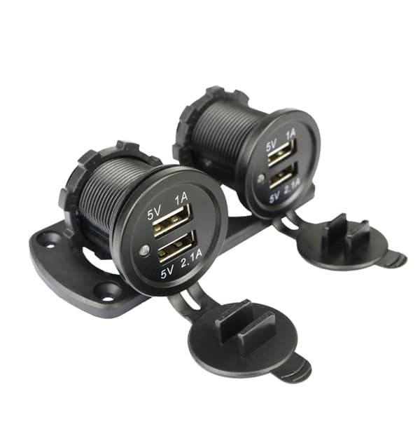 Dobbel USB-billader med blått lys (panel med 2 uttak)