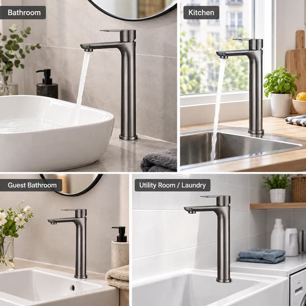 Elegant og stilig servantkran i 304 rustfritt stål Silver