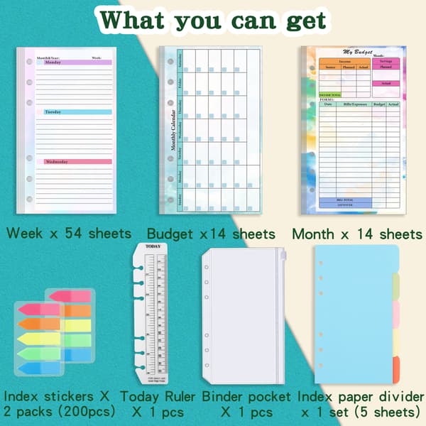 A6 Planner Inserts, Budget Binder Inserts with 7 Pockets, Financial Planner Refill Paper, Expense Tracker Inserts - Gradient