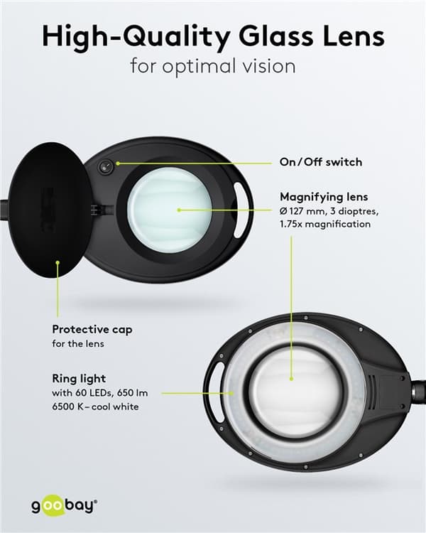 LED forstørrelseslampe med klemme, 8 W, sort