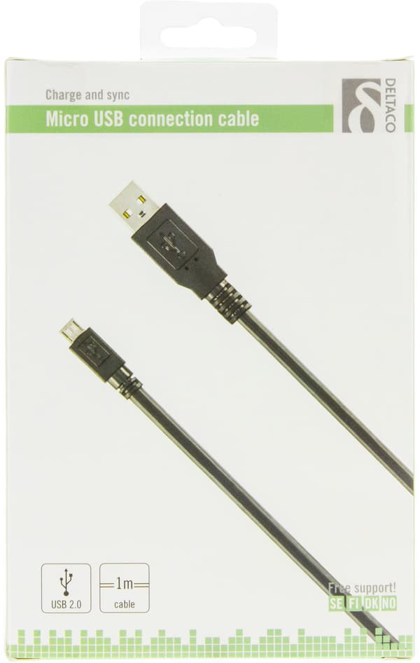 USB 2.0 cable Type A ma, Type Micro B ma, 5-pin,  1m, black
