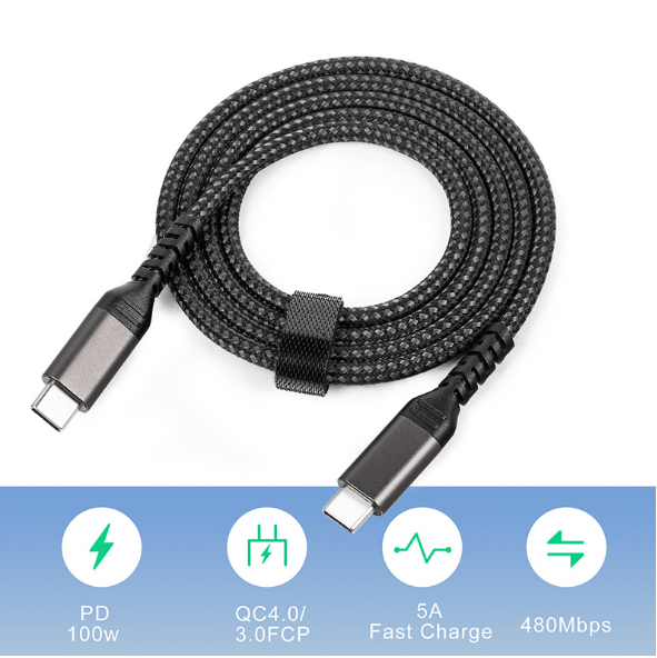 Kabel, USB-C til USB-C 5A/20V PD 100W Black 2 m