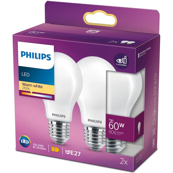 2-pakning LED E27 Normal 60W Frost 806lm