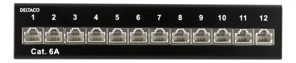 Patch Panel, 12xRJ45, Cat6a, wall-mountable, metal, black