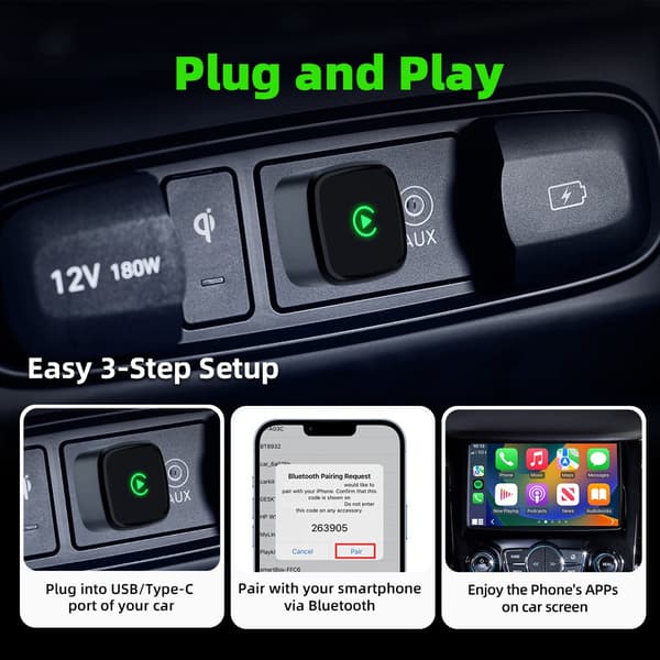 Trådløs CarPlay-adapter - D07 Sølv 2-i-1 for Apple og Android-telefoner