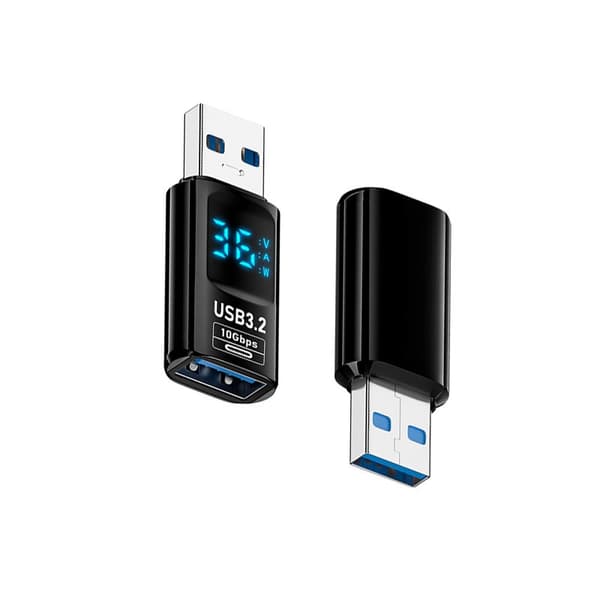USB-A Han til USB-A Hun Adapter med Digital Display - 2 Stk. - Real-Time Strømovervågning