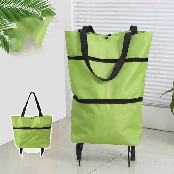 Sammenleggbar handlepose med hjul - Green