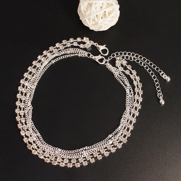 Anklet med Rhinestones 2 stk Silver