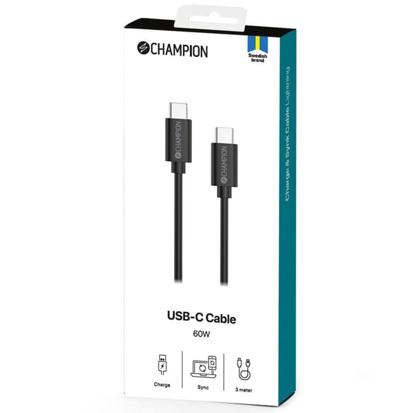 USB-C Kabel 60W 3m Sort