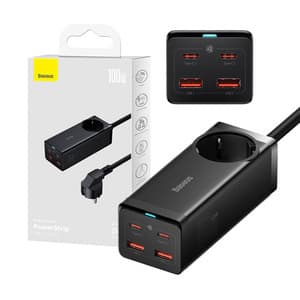 Baseus GaN3 Pro seinälaturi / virtajohto 2xUSB + 2xUSB-C + AC, 100W (musta)