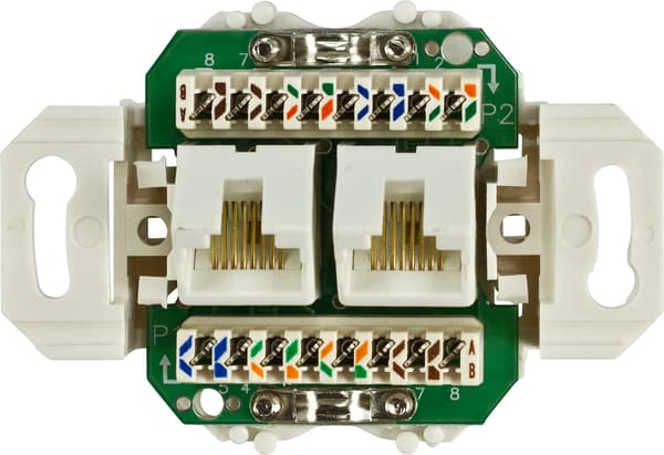 Socket-outlet 2xRJ-45, Krone terminal, UTP, Cat6, white