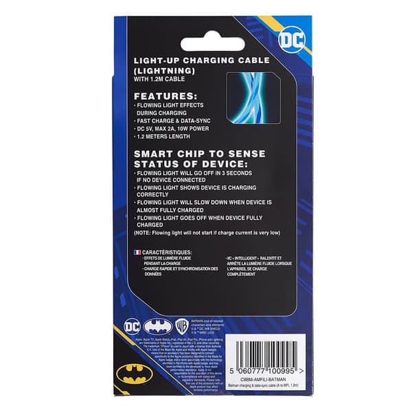 USB A til Lightning Light-Up 1.2m MFI Bat Logo