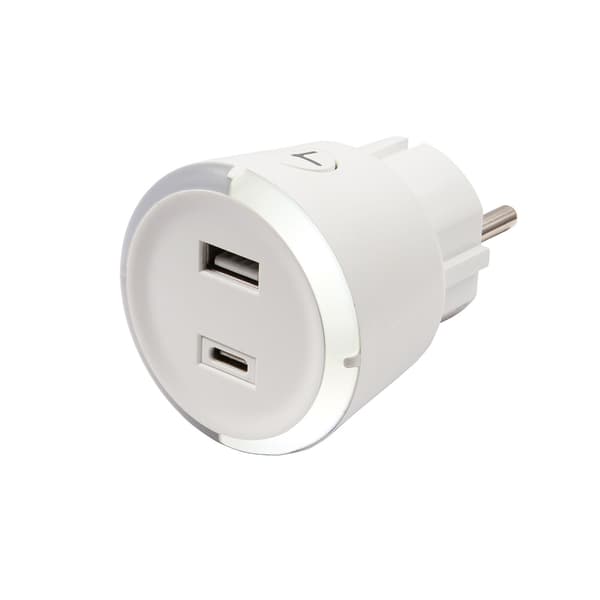 Sikkerhedstimer USB A+C 1-4 3,4A Hvid