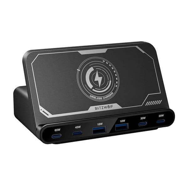 Blitzwolf BW-S27 160W, 2xUSB-A, 4xUSB-C, 15W trådløs oplader (sort)
