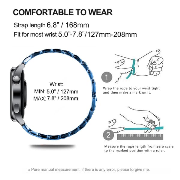 22 mm rustfrit stål urrem til Samsung Huawei Blue