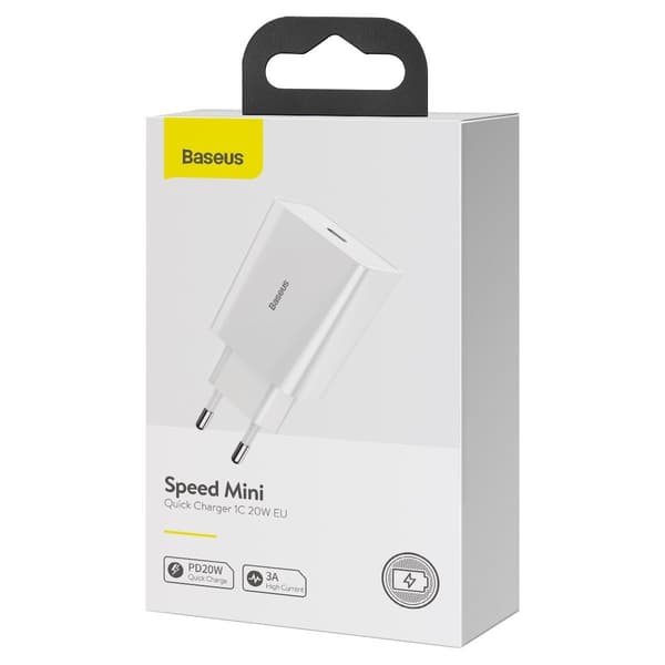 Baseus Speed Mini hurtiglader, USB-C, PD, 3A, 20W (hvit)