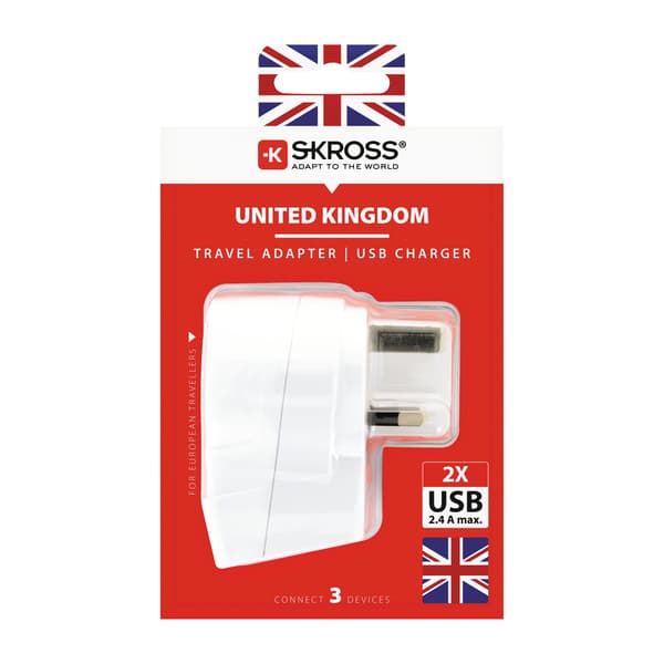 Landadapter - Europa til Storbritannia, USB