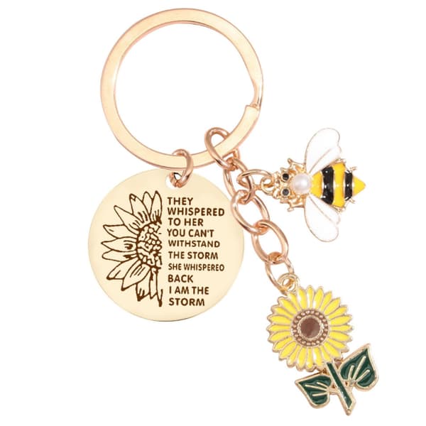 Sunflower Bee nøkkelring - rustfritt stål nøkkelring gave Model 2