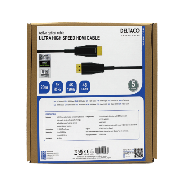 ULTRA High Speed HDMI-cable, 48Gbps, 20m, black, AOC