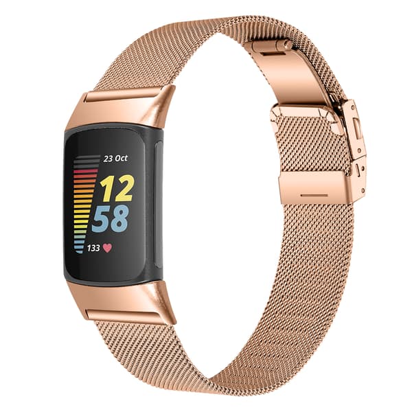 Urrem i rustfrit stål til Fitbit Charge5/6 PinkGold