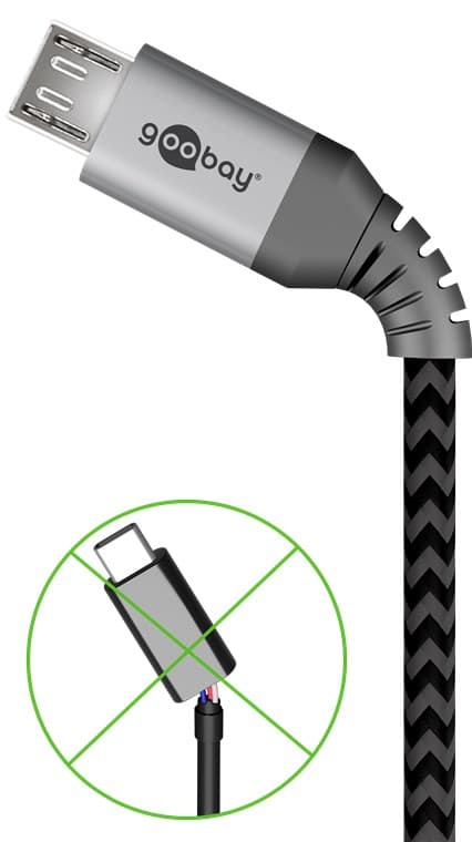 Mikro USB til USB-A tekstilkabel med metalstik 2 m