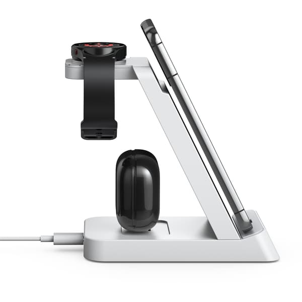 Multifunksjonell trådløs lader for telefon, Samsung smartklokke, øreplugger White