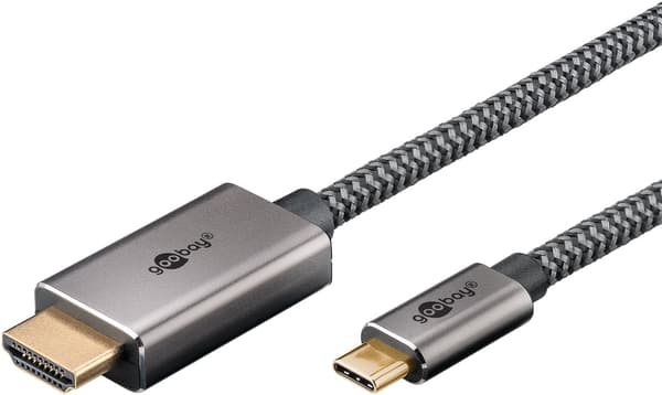 USB-C™-til-HDMI™-tekstilkabel 4K @ 60 Hz, 1 m, svart;sølv