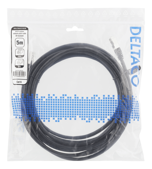 S/FTP Cat6 patch cable, 5m, 250MHz, UV resistant, black