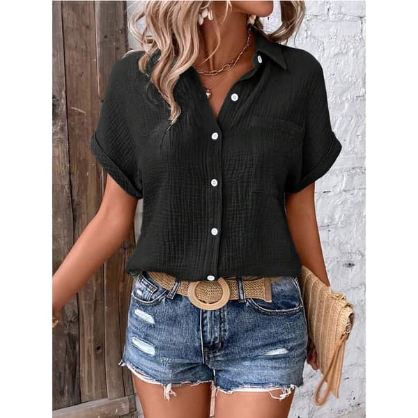 Button-Down Skjorte - Behageligt Bomuldsstof Black XXL