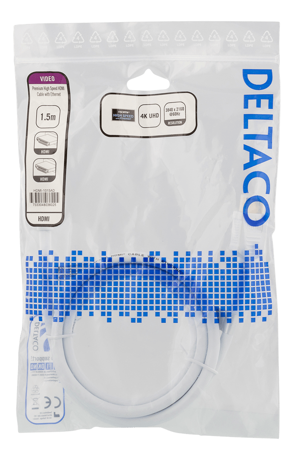 High-Speed Premium HDMI cable, 1.5m, Ethernet, 4K UHD, white